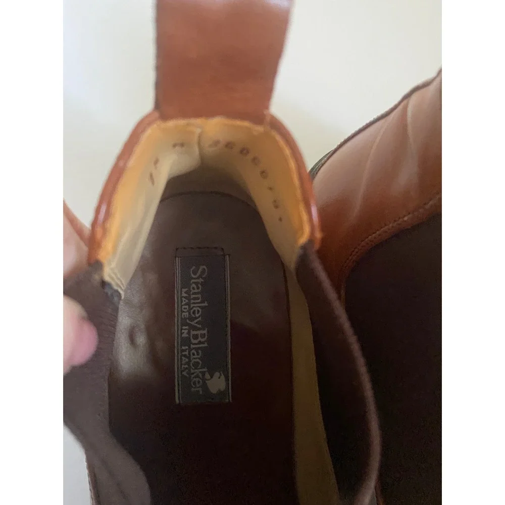 Stanley Blacker Mens Tan Leather Chelsea Boots Made in Italy Square Toe Sz 7.5
